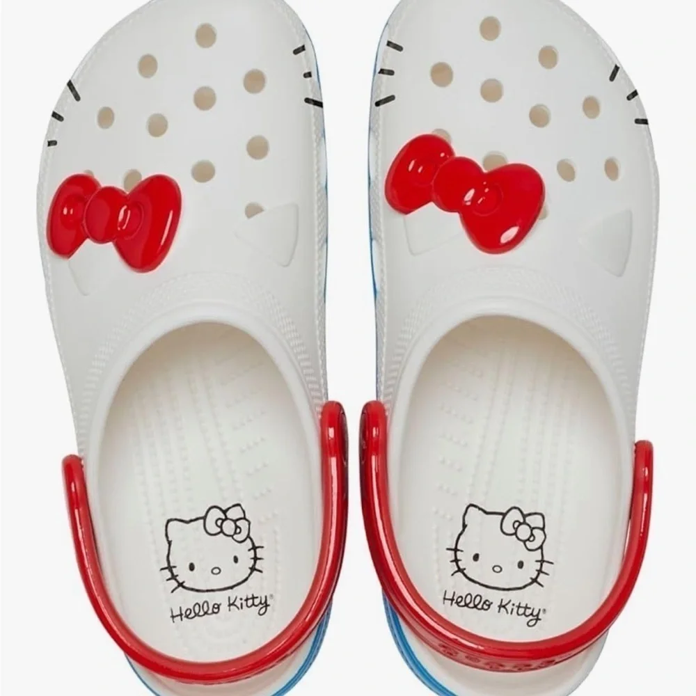 Hello Kitty Crocs Sandals NEW Women’s 9 Men’s 7 White Red Bow Shoes